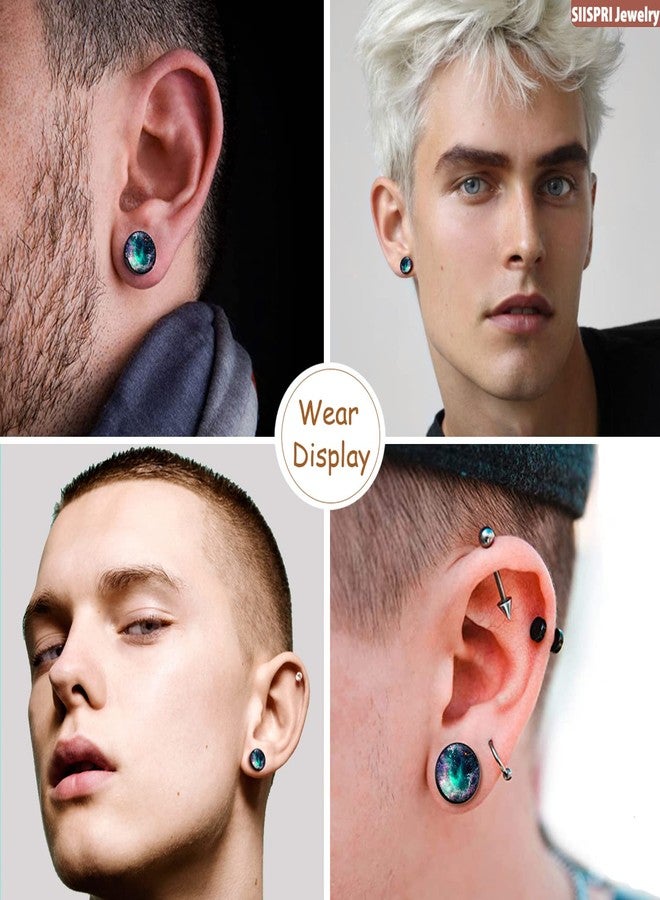 SIISPRI 316L Surgical Stainless Steel galaxy Round Circle Button Stud Post Earrings 10MM (silver) - Image 5
